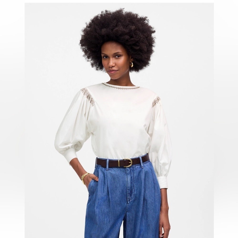 Madewell Embroidered Poplin Balloon-Sleeve Top small NEW Boho cotton cottagecore